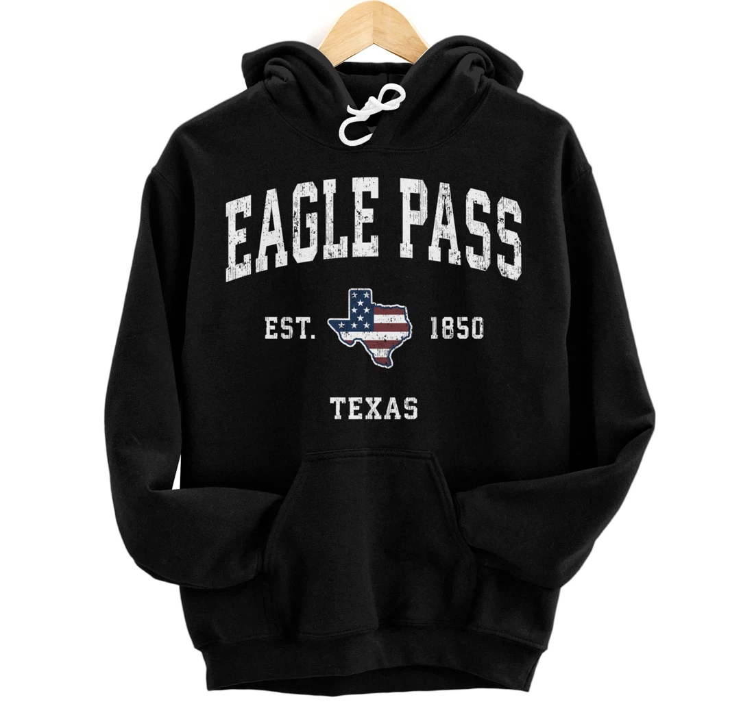 Eagle Pass Texas TX Vintage American Flag Sports Design Pullover Hoodie