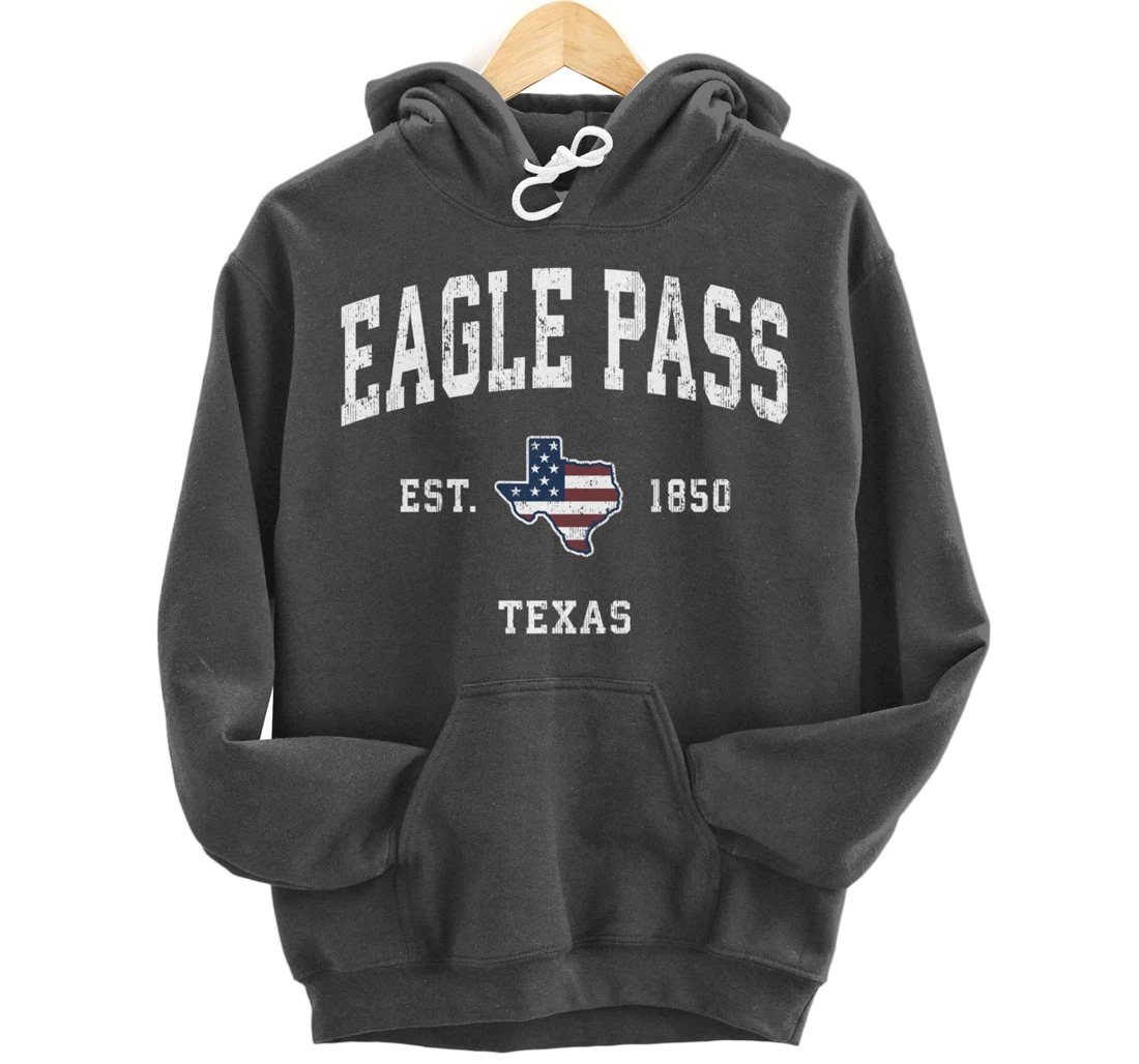 Eagle Pass Texas TX Vintage American Flag Sports Design Pullover Hoodie