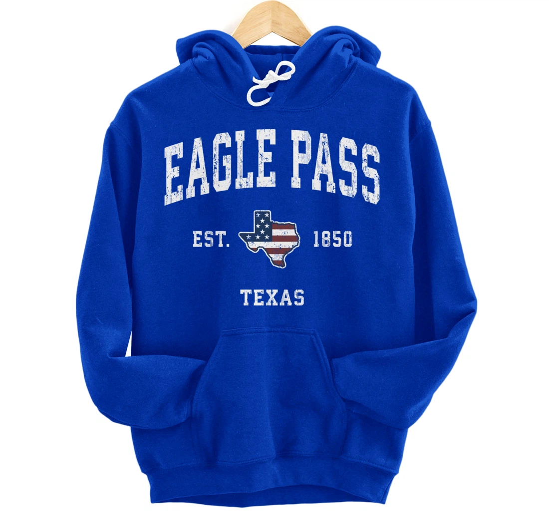 Eagle Pass Texas TX Vintage American Flag Sports Design Pullover Hoodie