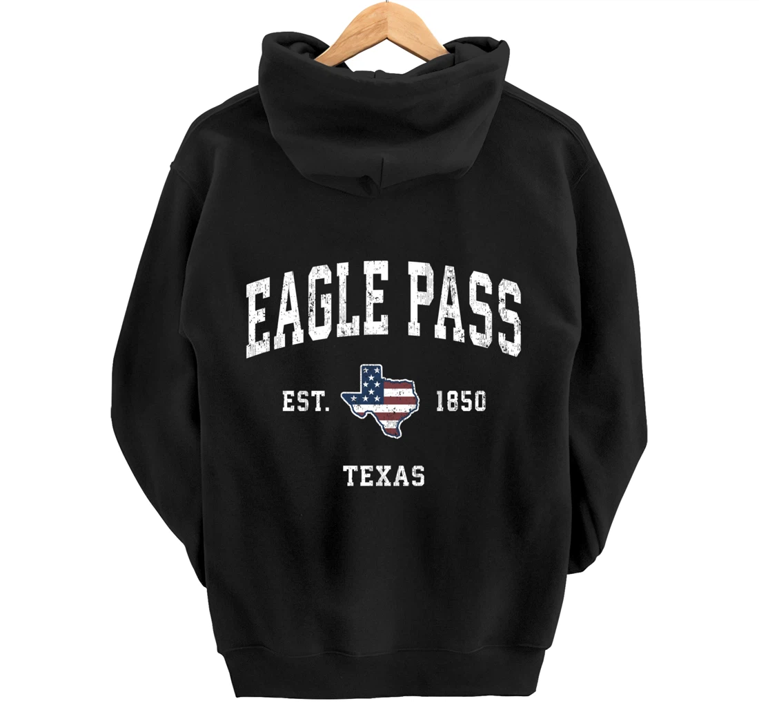 Eagle Pass Texas TX Vintage American Flag Sports Design Pullover Hoodie