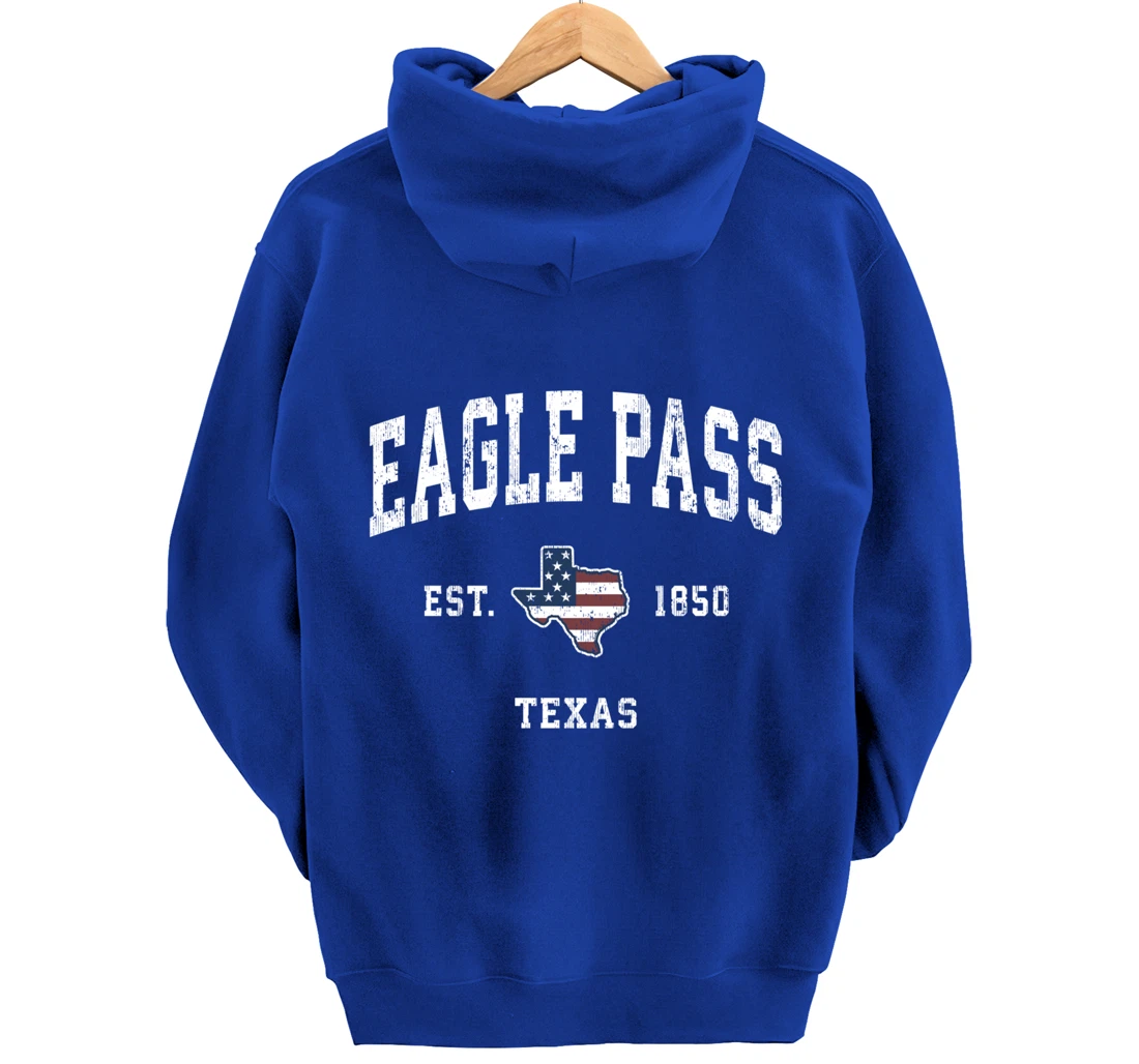 Eagle Pass Texas TX Vintage American Flag Sports Design Pullover Hoodie