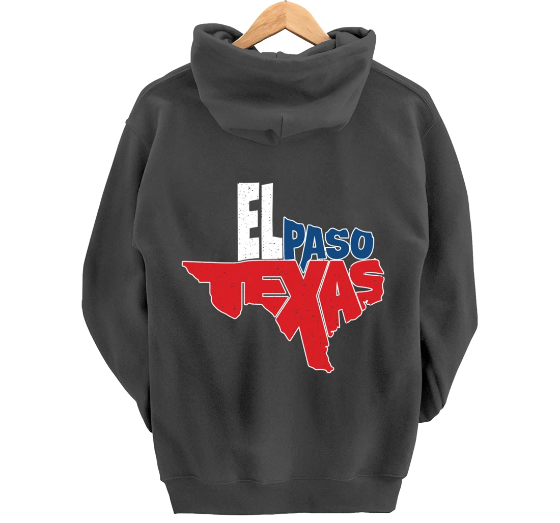 Vintage El Paso Texas Flag in Texas Map Texas Pride Pullover Hoodie
