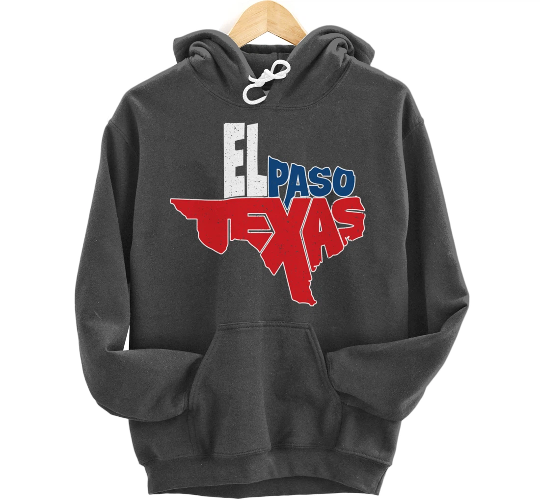 Vintage El Paso Texas Flag in Texas Map Texas Pride Pullover Hoodie