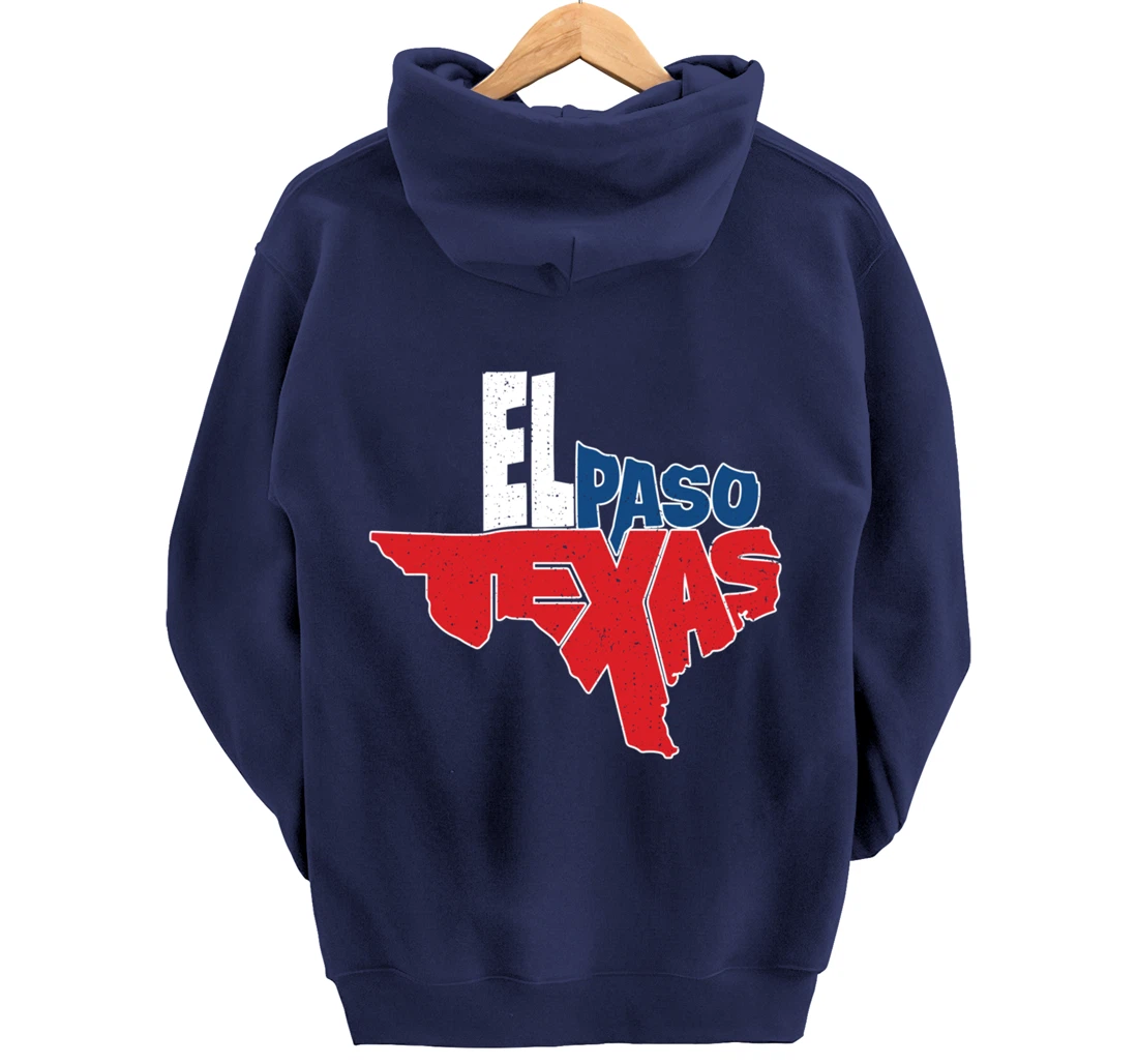Vintage El Paso Texas Flag in Texas Map Texas Pride Pullover Hoodie