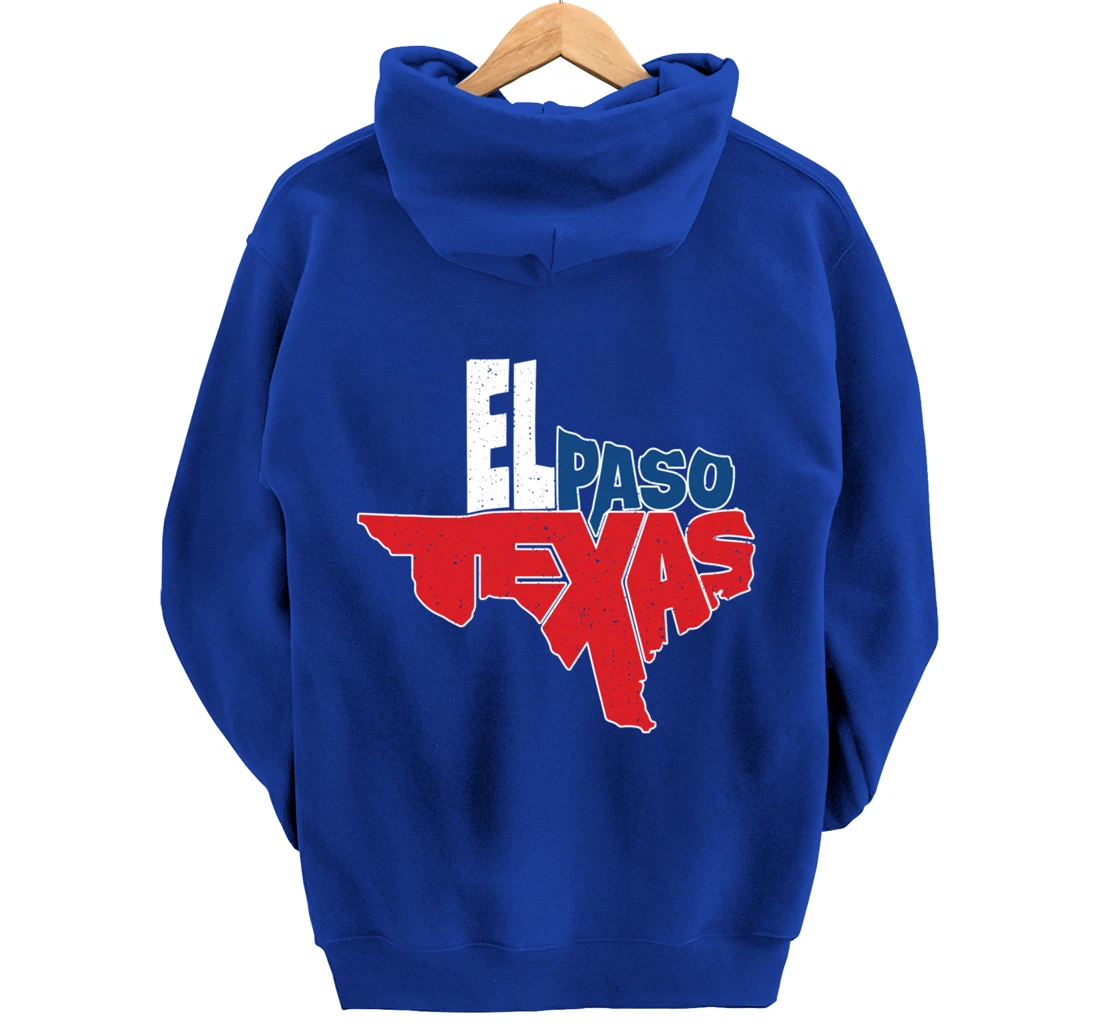 Vintage El Paso Texas Flag in Texas Map Texas Pride Pullover Hoodie