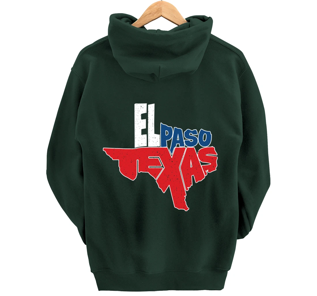 Vintage El Paso Texas Flag in Texas Map Texas Pride Pullover Hoodie