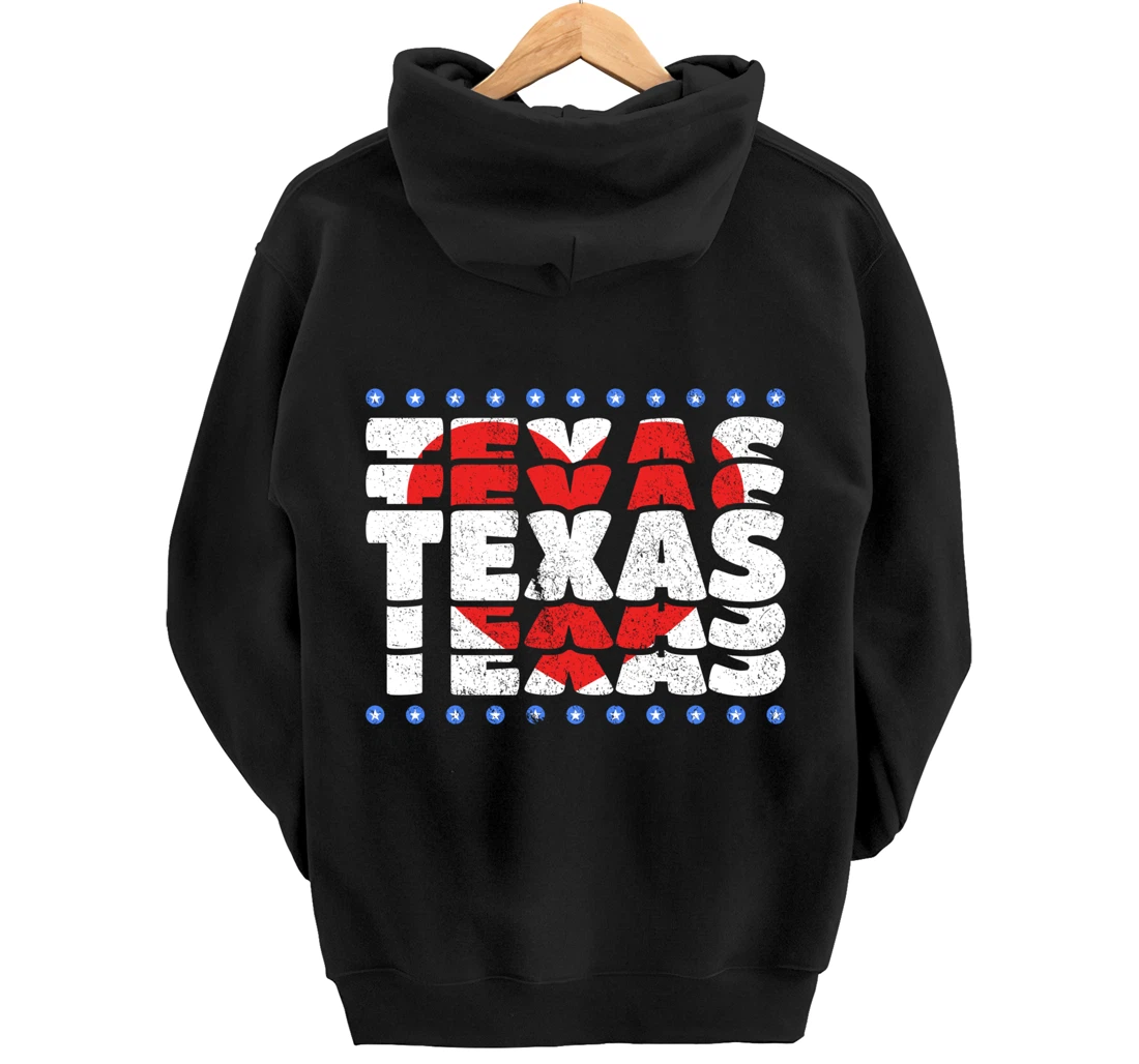 Texas With Red Heart And Stars State Pullover Hoodie
