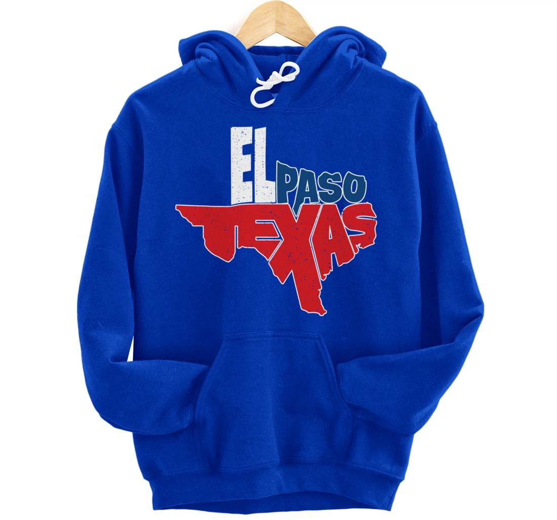 Vintage El Paso Texas Flag in Texas Map Texas Pride Pullover Hoodie