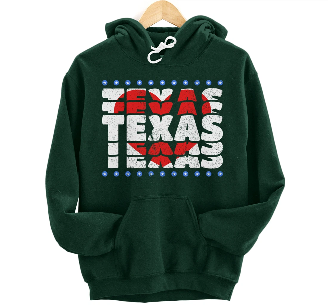 Texas With Red Heart And Stars State Pullover Hoodie
