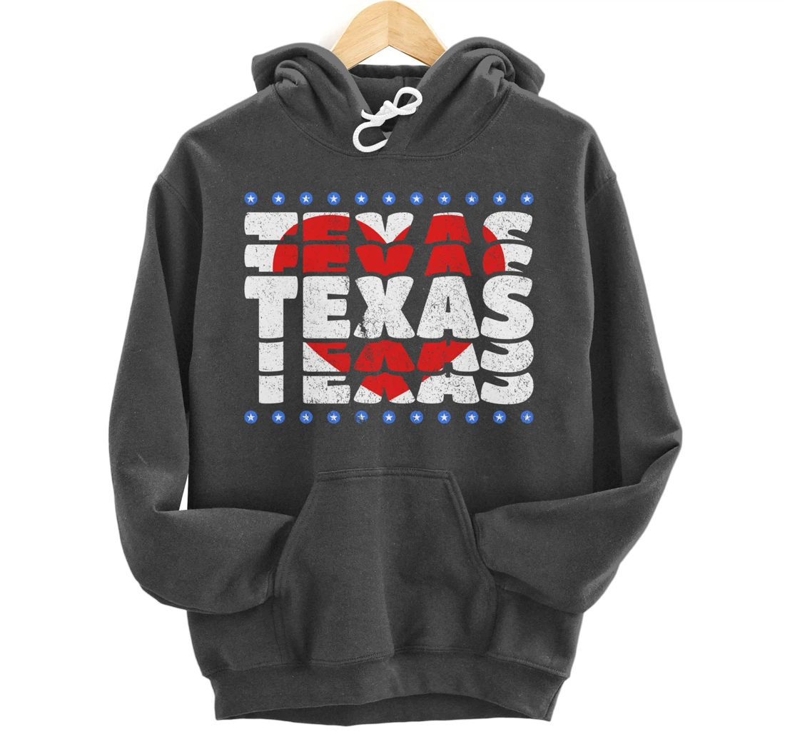 Texas With Red Heart And Stars State Pullover Hoodie