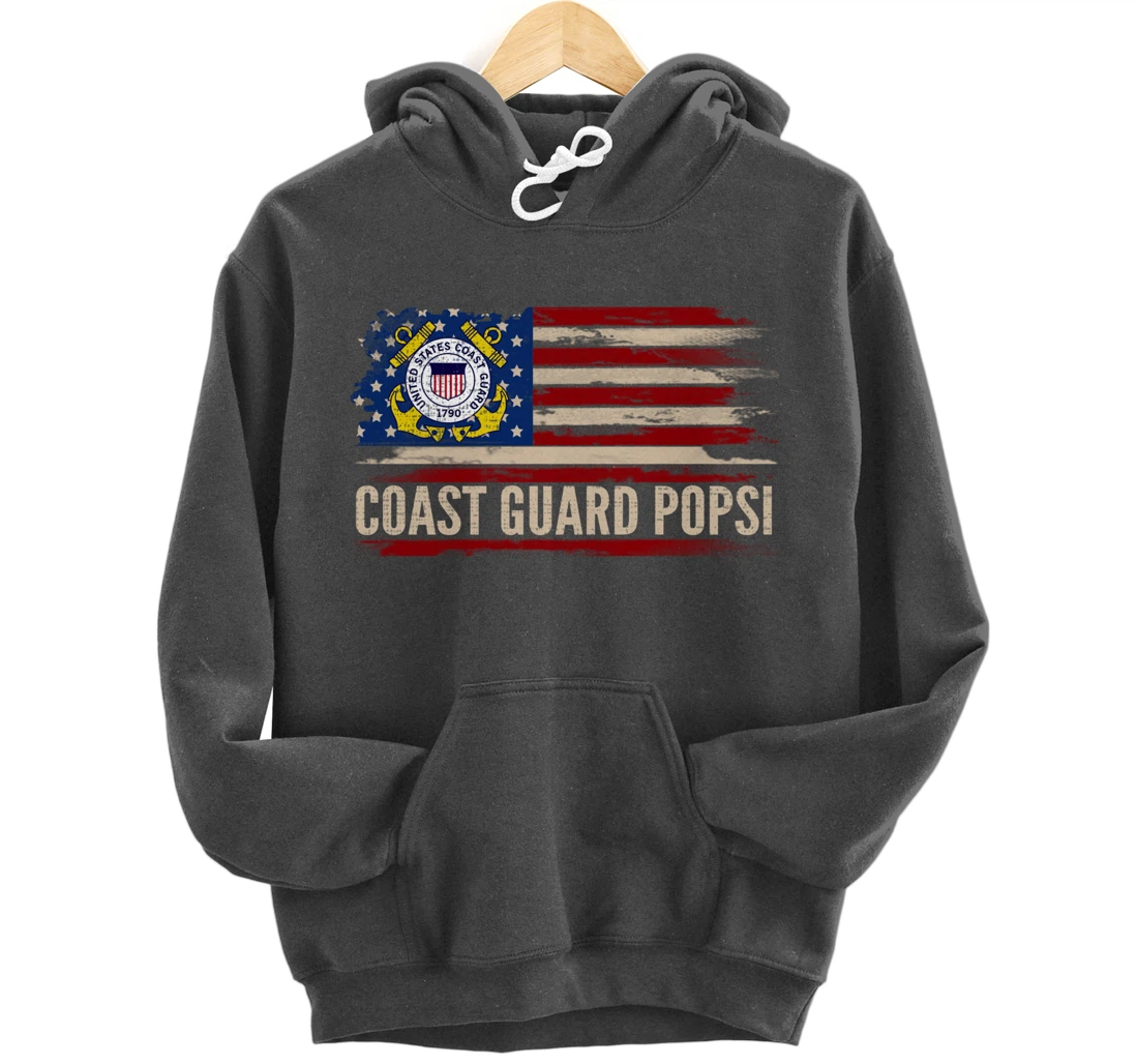 Vintage Coast Guard Popsi American Flag Veteran Gift Pullover Hoodie