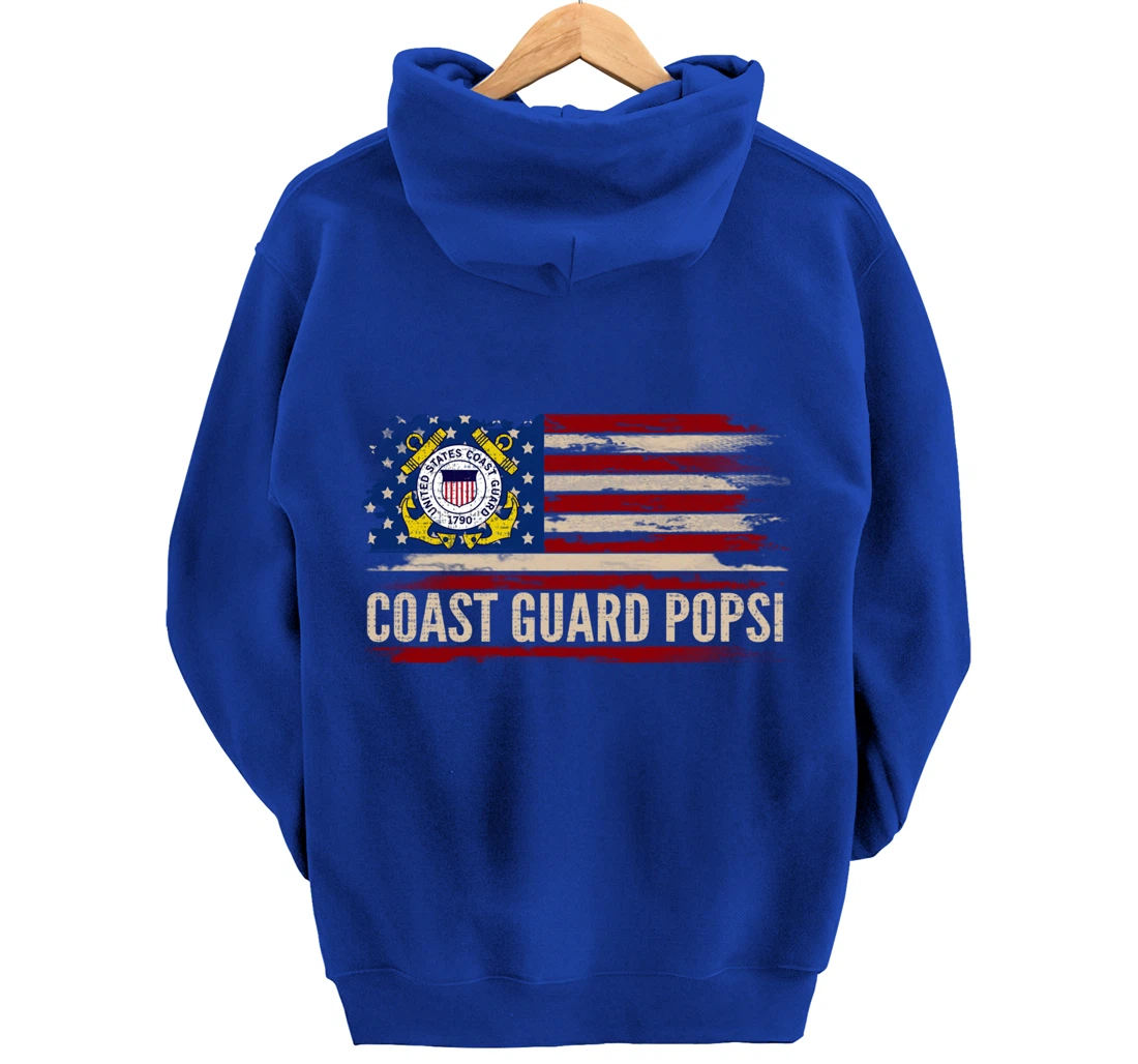 Vintage Coast Guard Popsi American Flag Veteran Gift Pullover Hoodie
