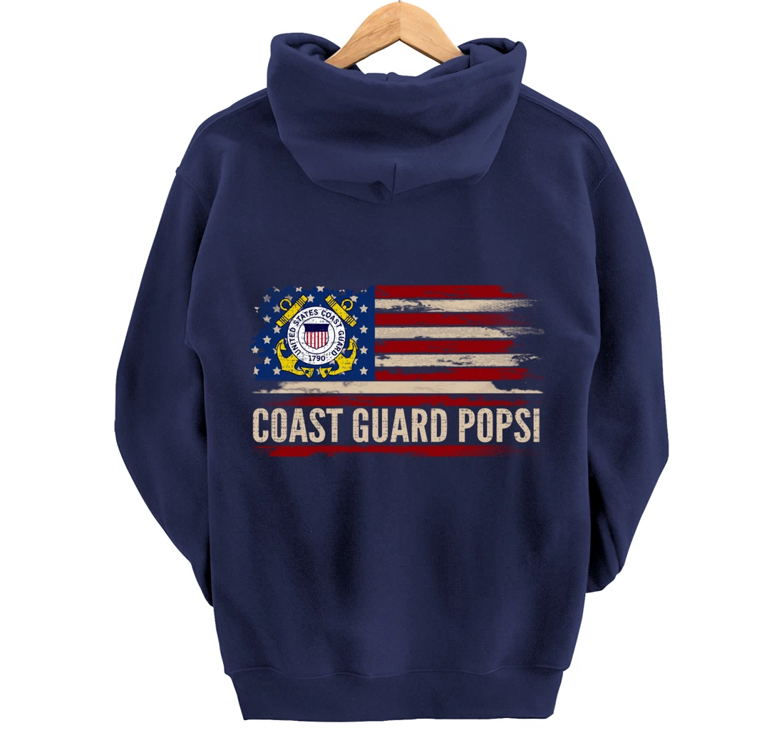 Vintage Coast Guard Popsi American Flag Veteran Gift Pullover Hoodie