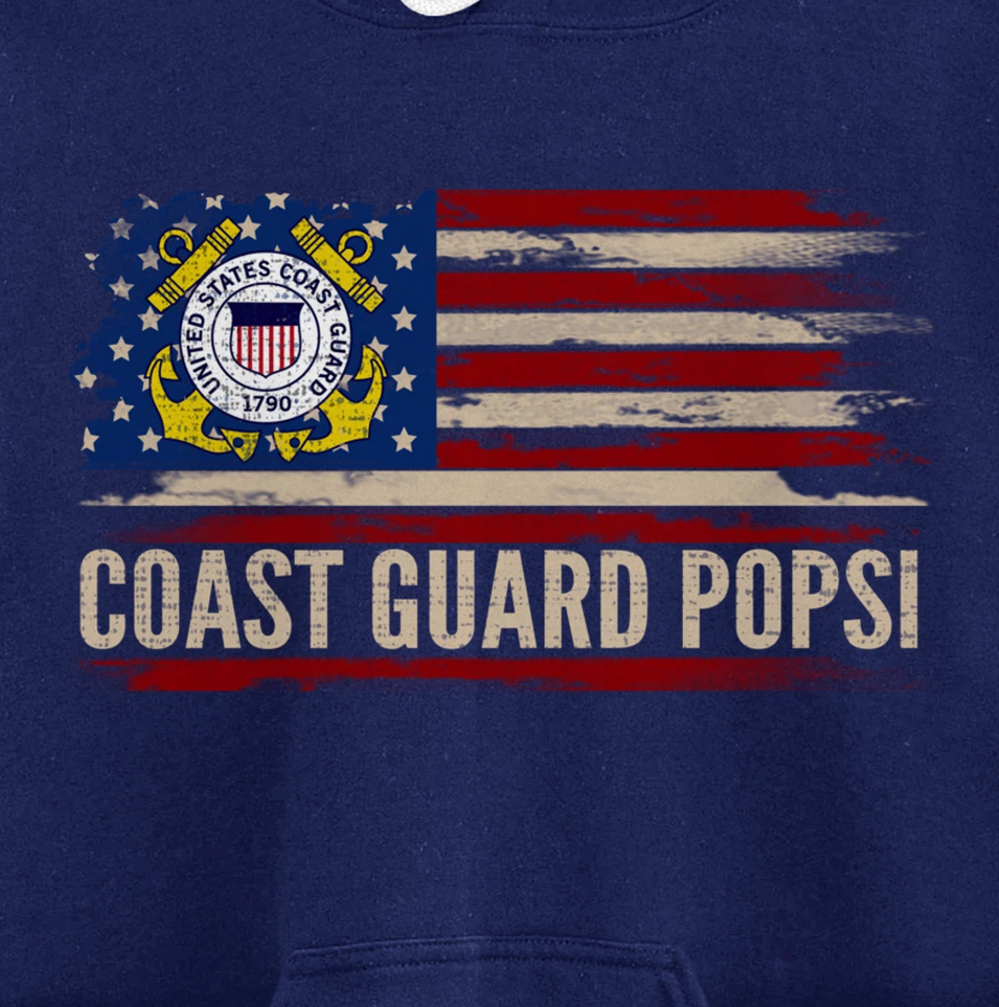 Vintage Coast Guard Popsi American Flag Veteran Gift Pullover Hoodie