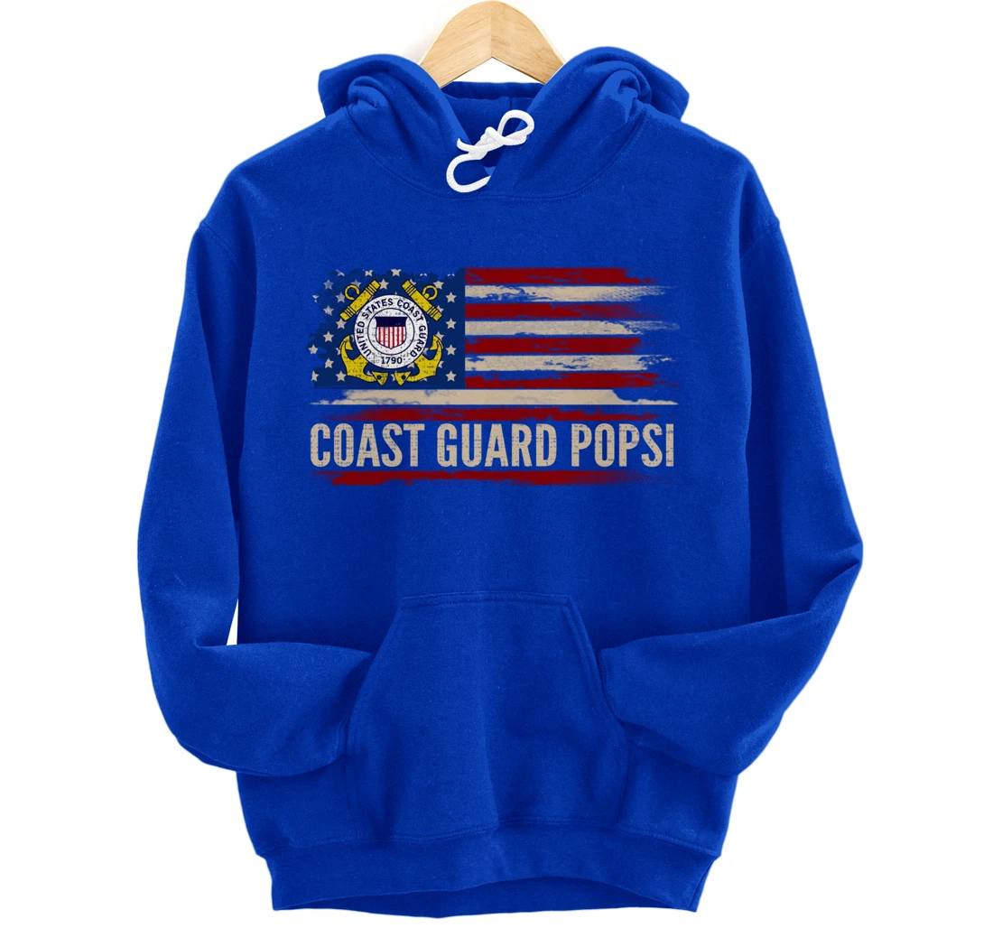 Vintage Coast Guard Popsi American Flag Veteran Gift Pullover Hoodie
