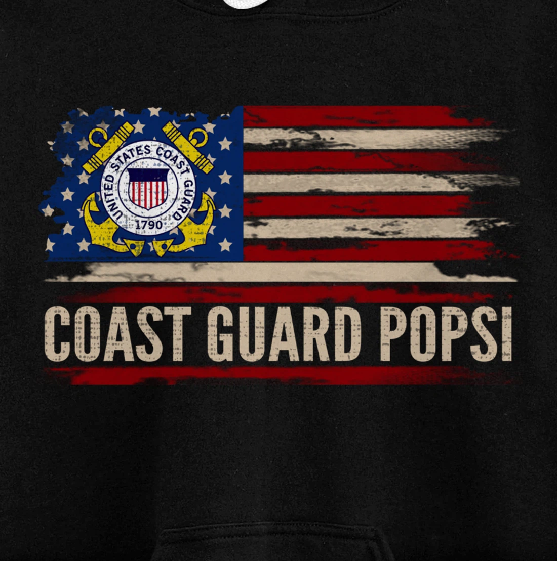 Vintage Coast Guard Popsi American Flag Veteran Gift Pullover Hoodie