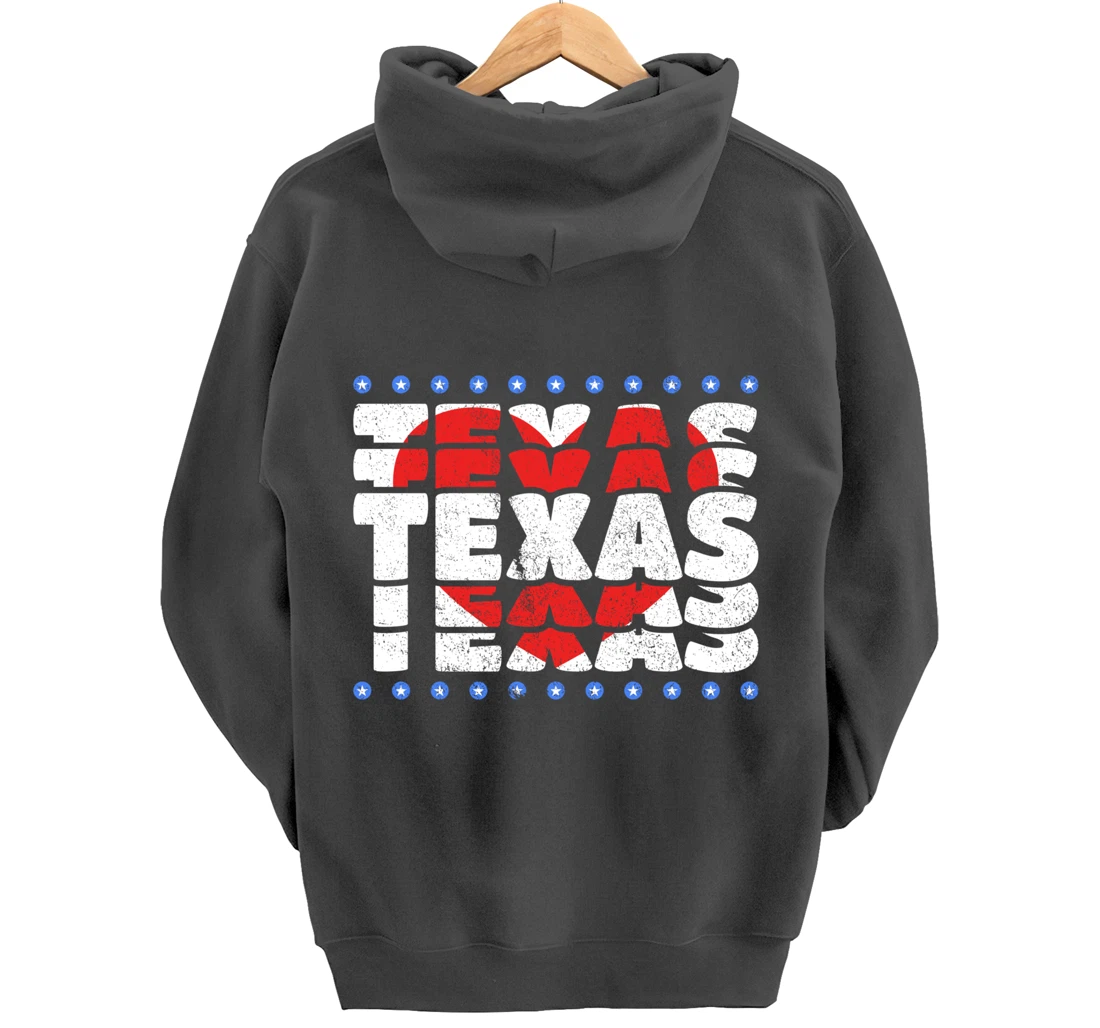 Texas With Red Heart And Stars State Pullover Hoodie