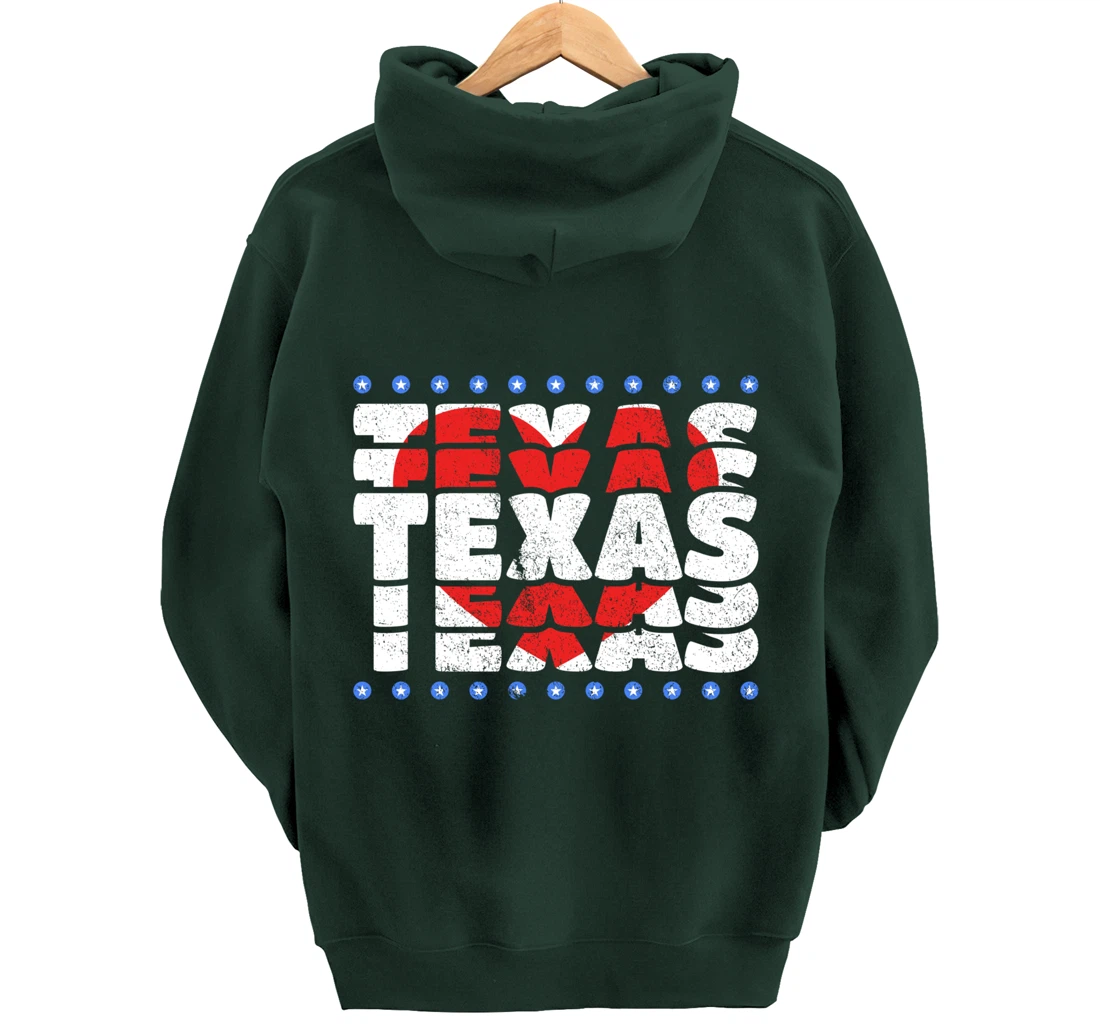 Texas With Red Heart And Stars State Pullover Hoodie