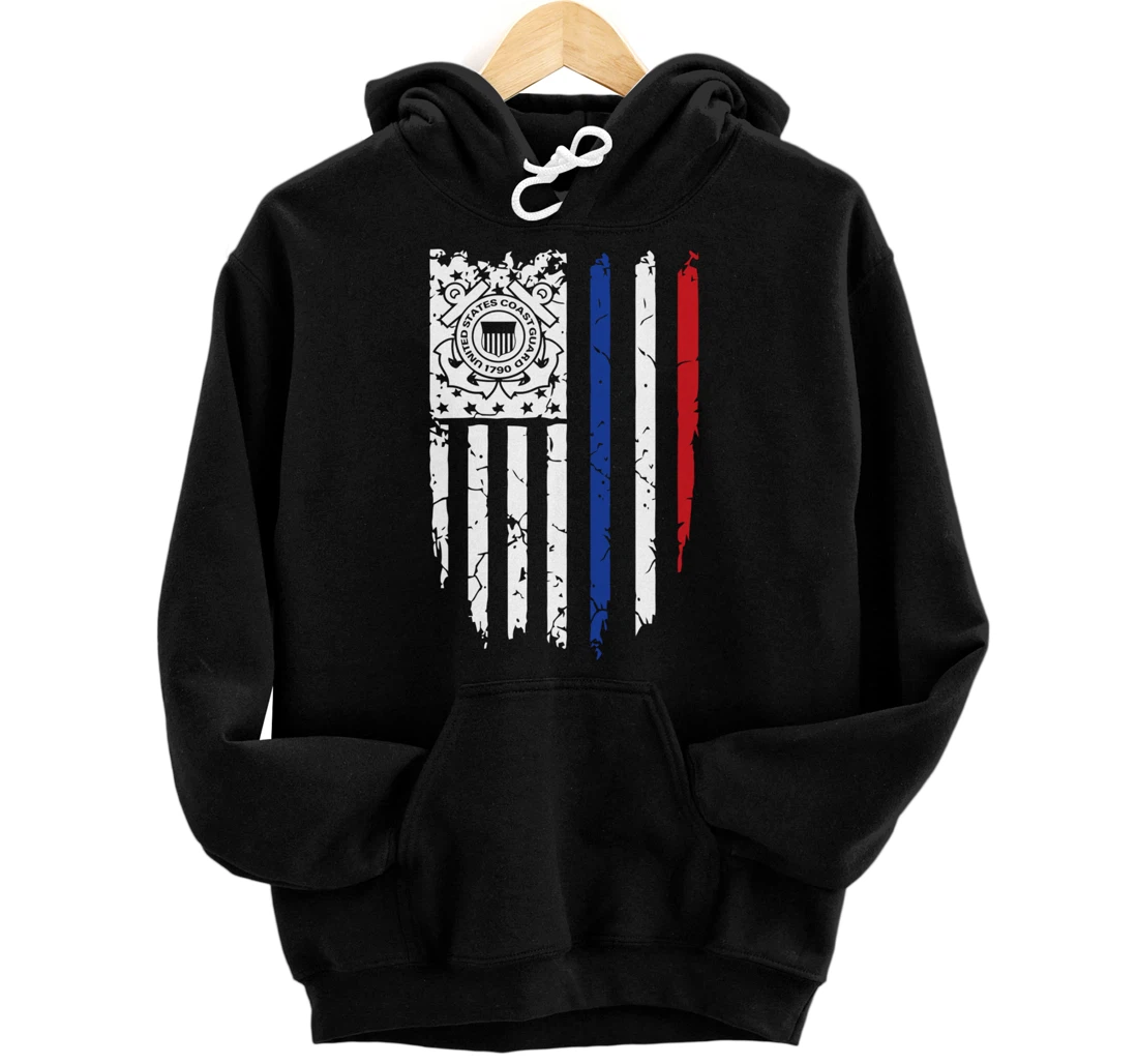 USA American Flag US Coast Guard Veteran USCG Gift Pullover Hoodie