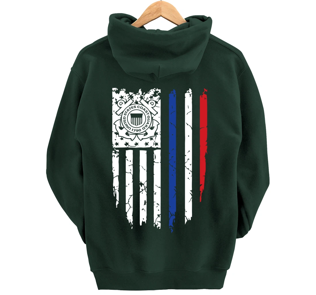 USA American Flag US Coast Guard Veteran USCG Gift Pullover Hoodie