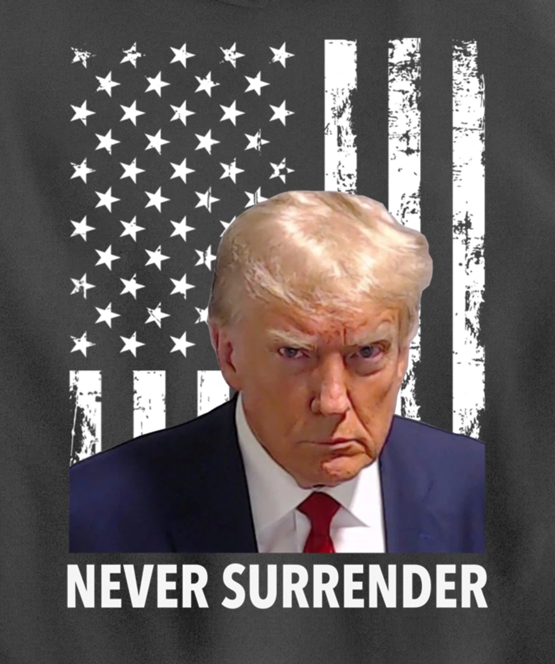 Donald Trump Mug Shot - Never Surrender American Flag Trump Pullover Hoodie