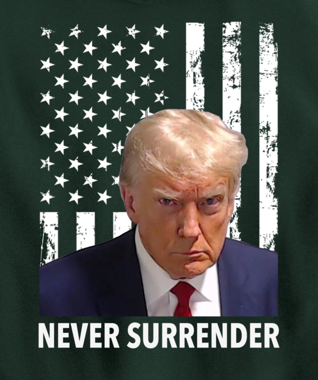Donald Trump Mug Shot - Never Surrender American Flag Trump Pullover Hoodie