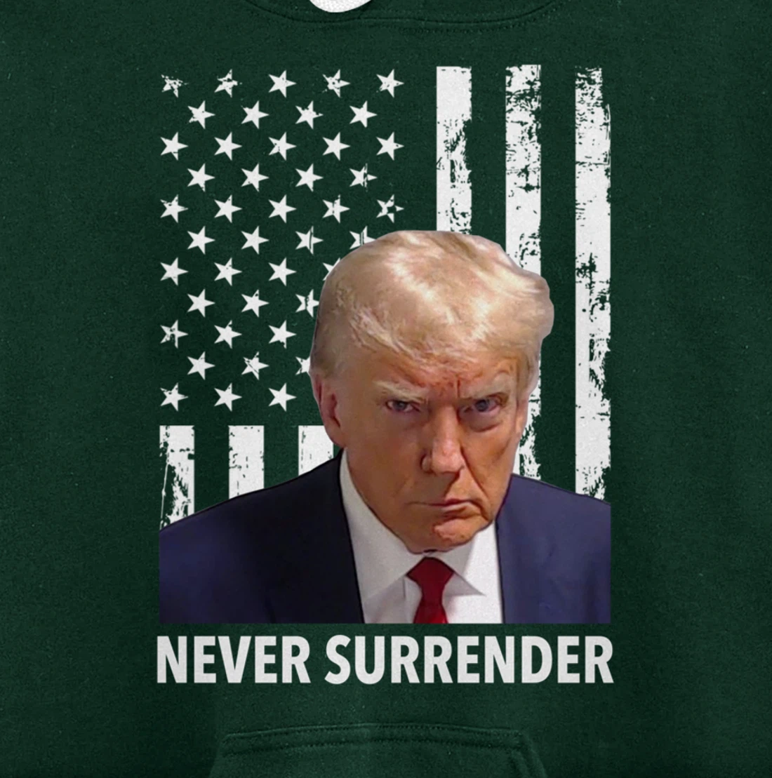 Donald Trump Mug Shot - Never Surrender American Flag Trump Pullover Hoodie