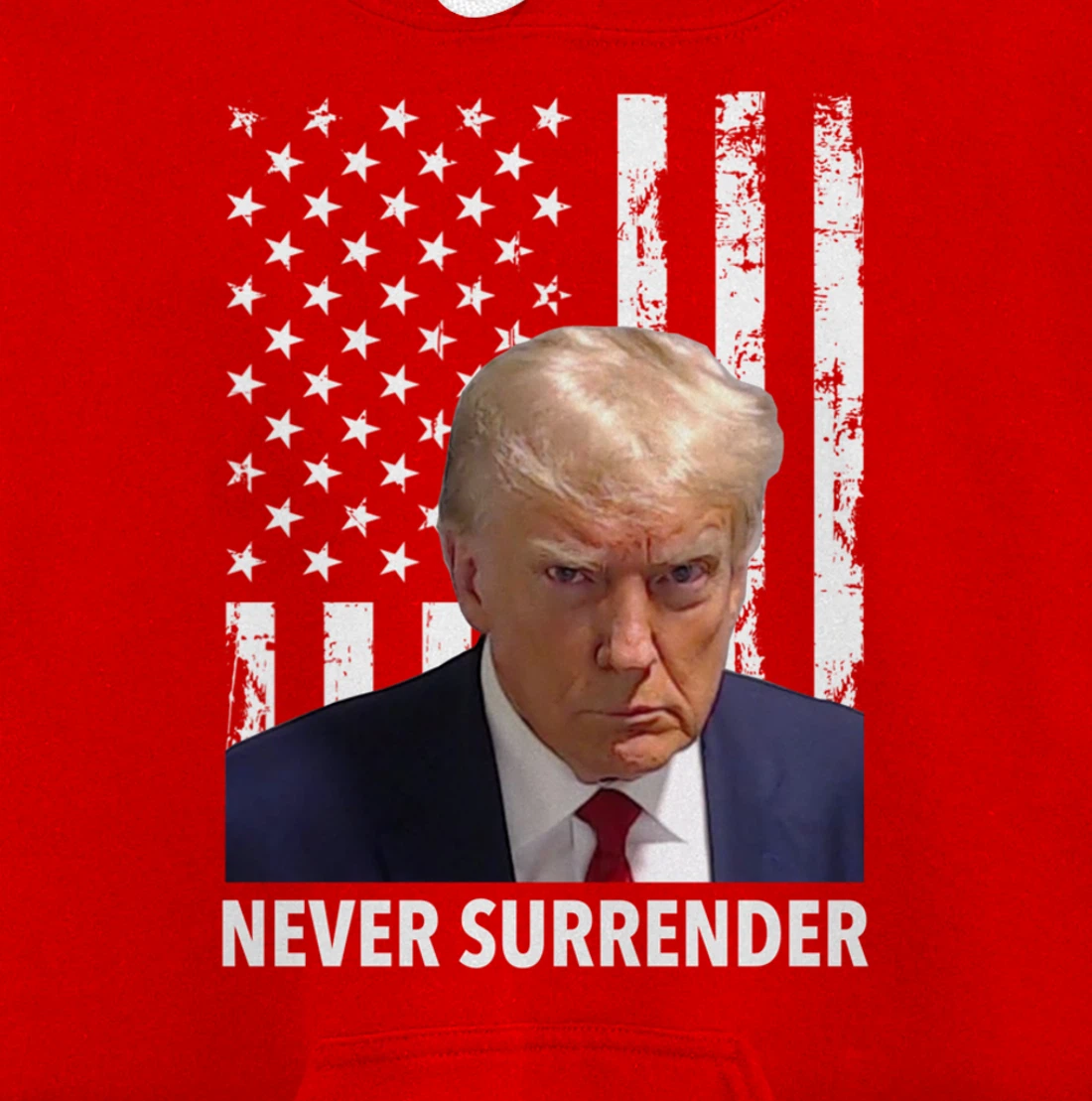 Donald Trump Mug Shot - Never Surrender American Flag Trump Pullover Hoodie