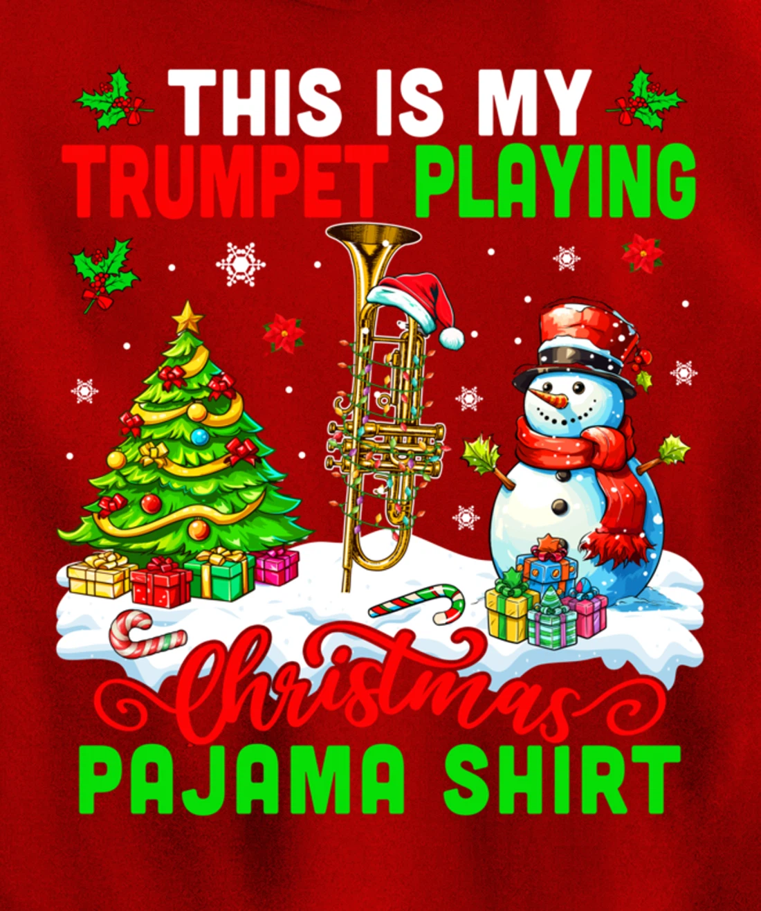 My Trumpet Playing Christmas Pajama Shirt Instrumentalist Pullover Hoodie
