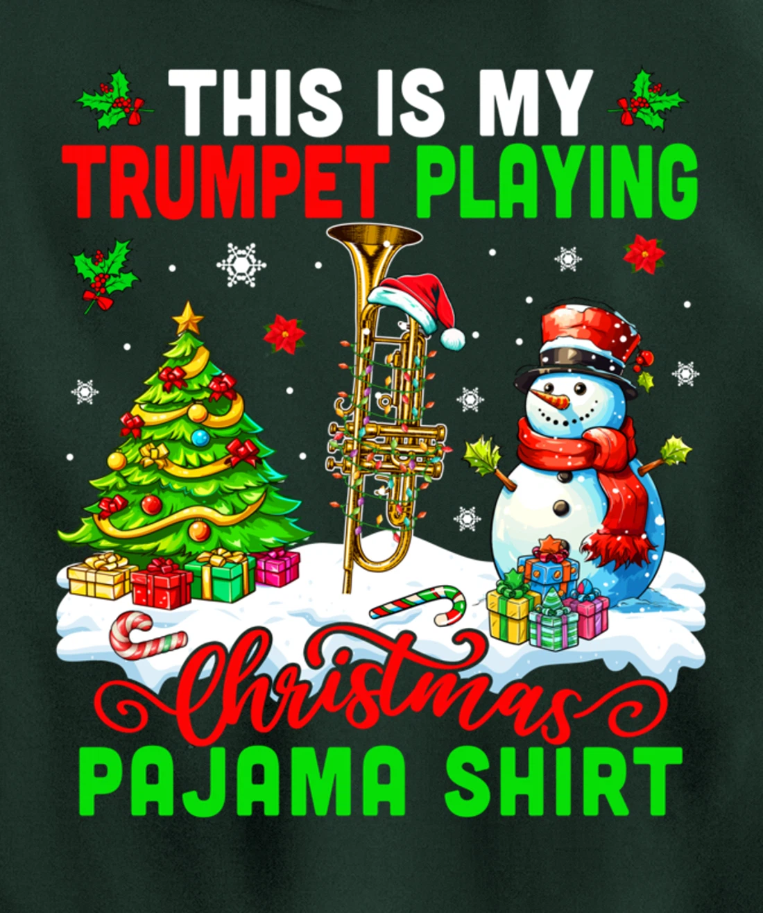 My Trumpet Playing Christmas Pajama Shirt Instrumentalist Pullover Hoodie