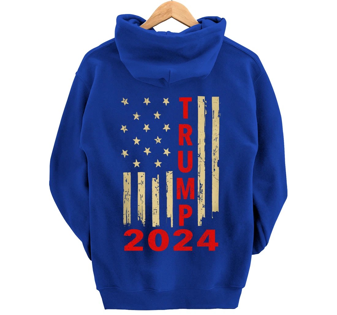 Donald Trump 2024 American Flag Vintage Trump 2024 (On Back) Pullover Hoodie