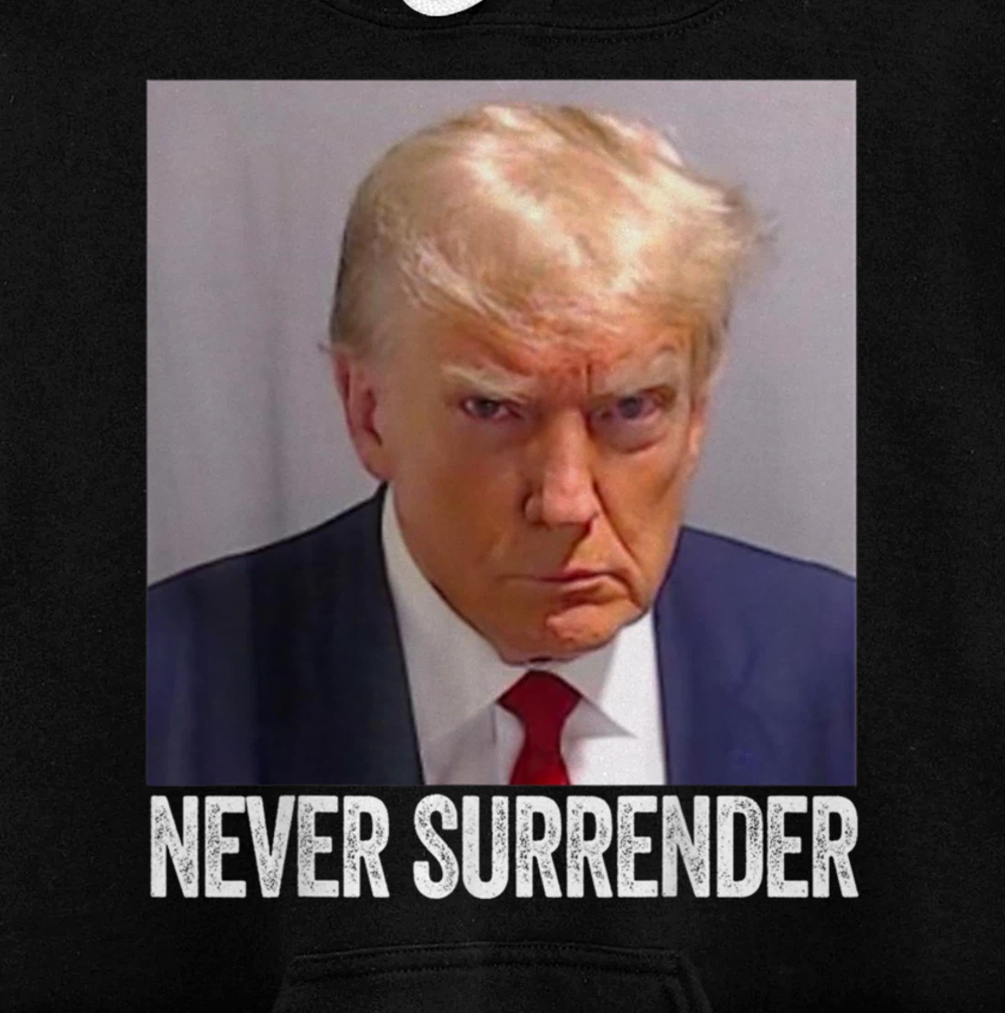 Trump Mug Shot - Donald Trump Mug Shot - Never Surrender Pullover Hoodie