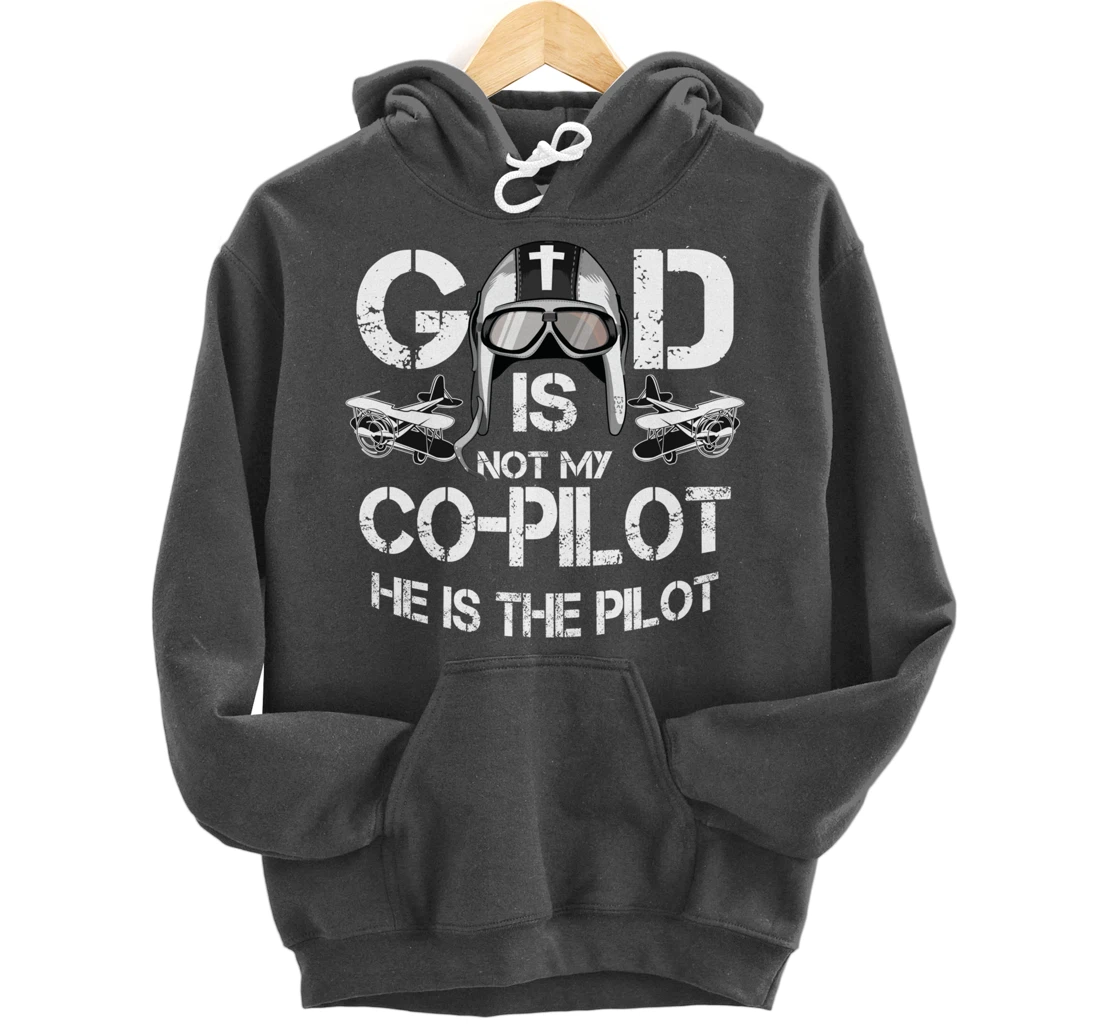 Cool God Is My Pilot | Funny Christian Airplane Control Gift Pullover Hoodie