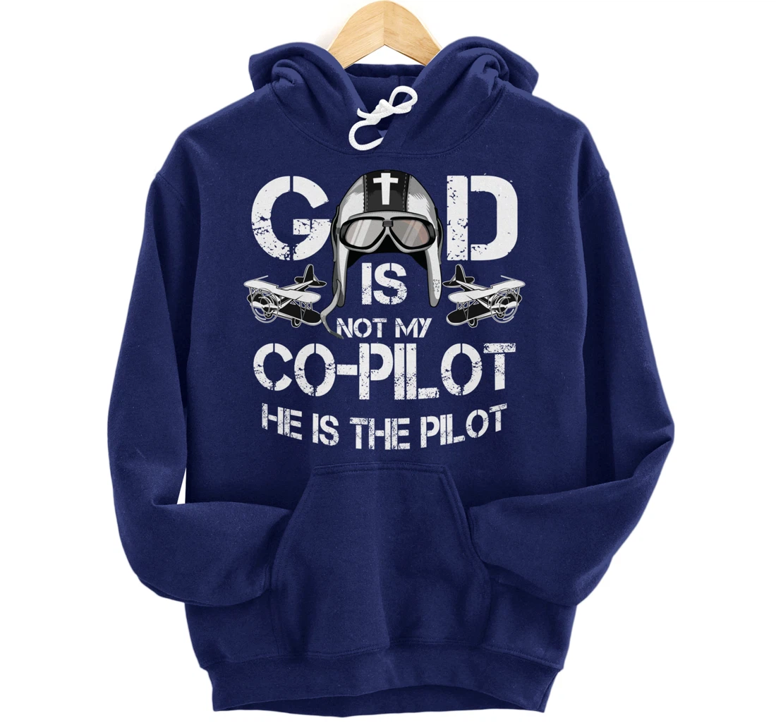 Cool God Is My Pilot | Funny Christian Airplane Control Gift Pullover Hoodie