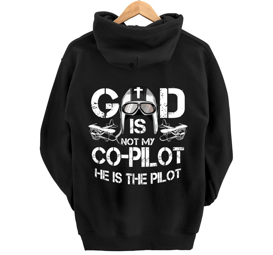 Cool God Is My Pilot | Funny Christian Airplane Control Gift Pullover Hoodie
