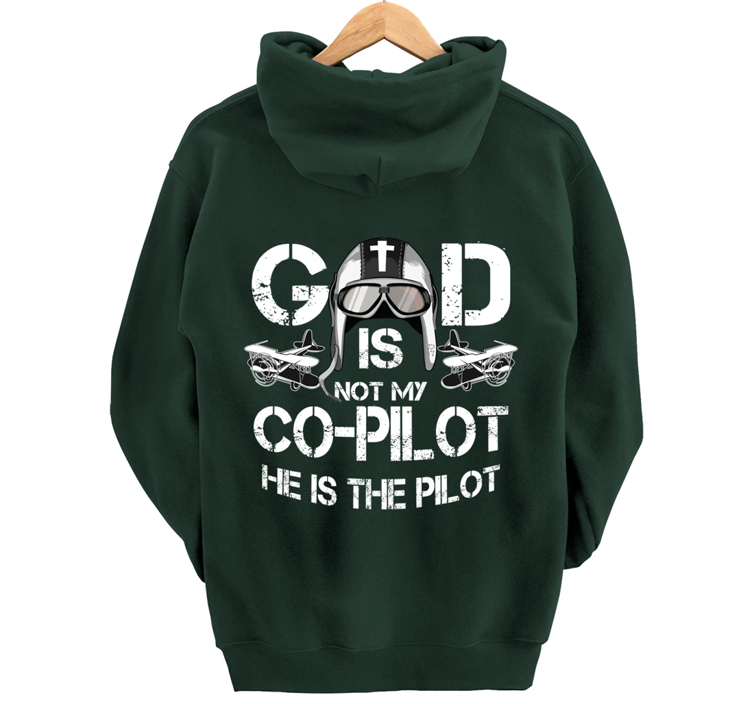 Cool God Is My Pilot | Funny Christian Airplane Control Gift Pullover Hoodie