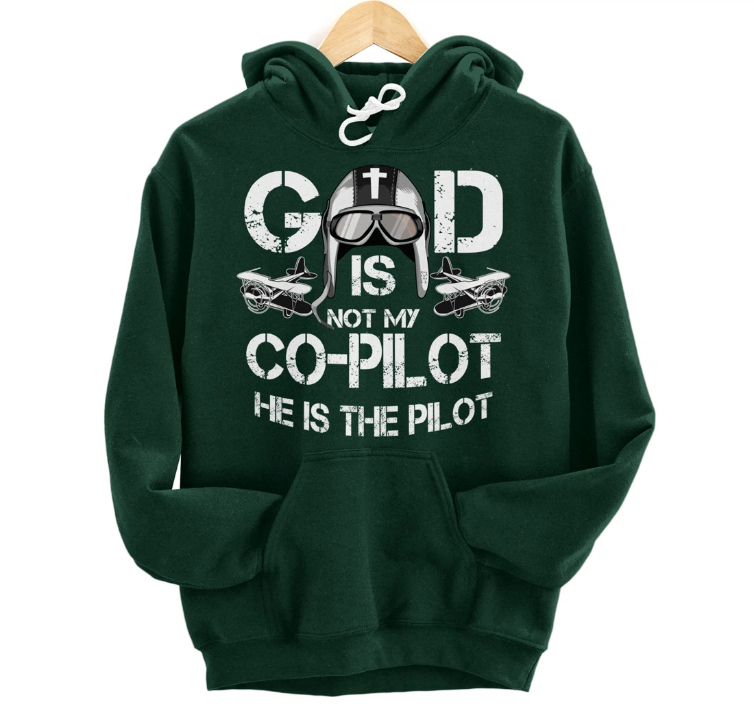 Cool God Is My Pilot | Funny Christian Airplane Control Gift Pullover Hoodie
