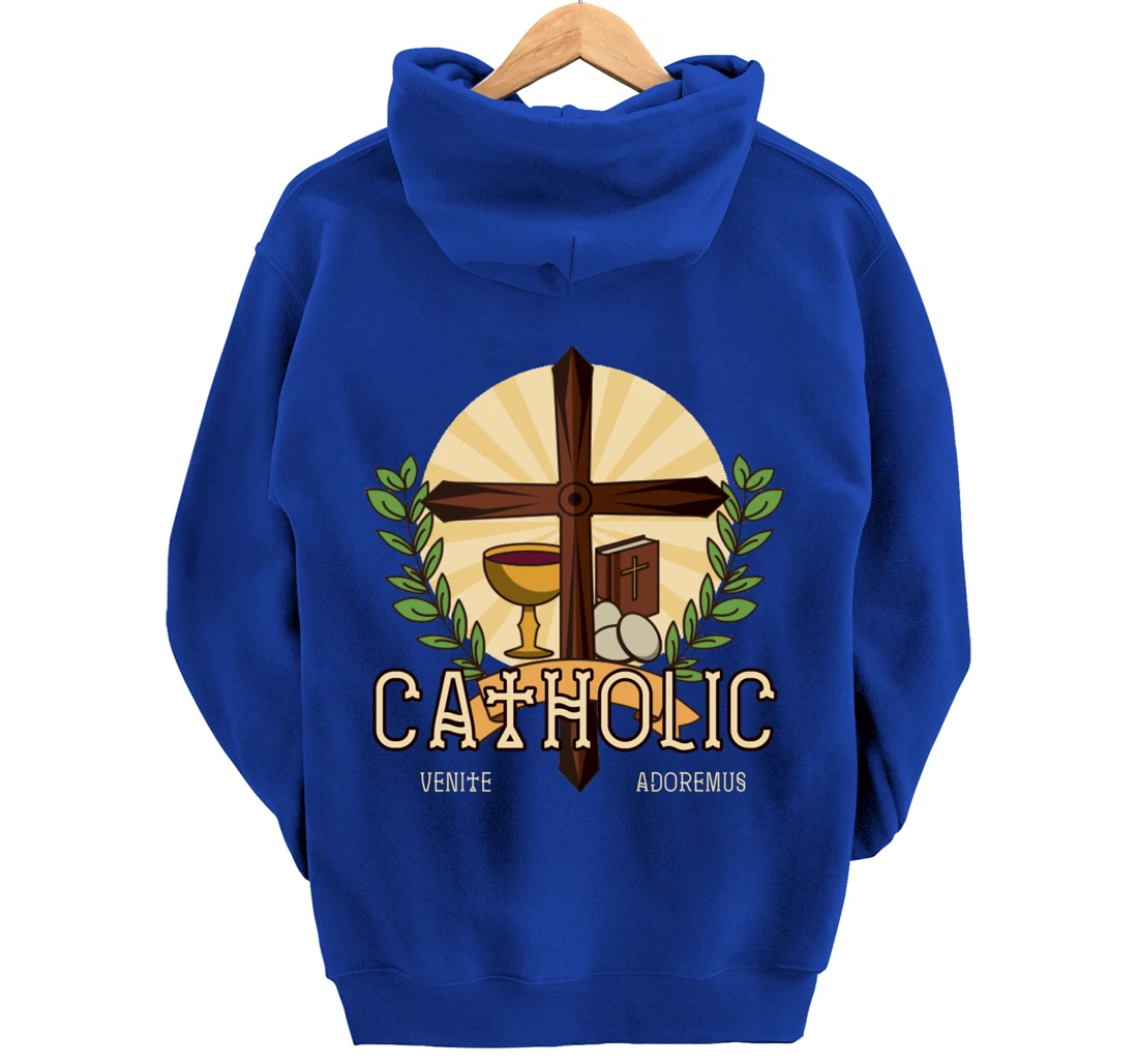 Venite Adoremus Catholic Believer God Pray Cross Gift Pullover Hoodie