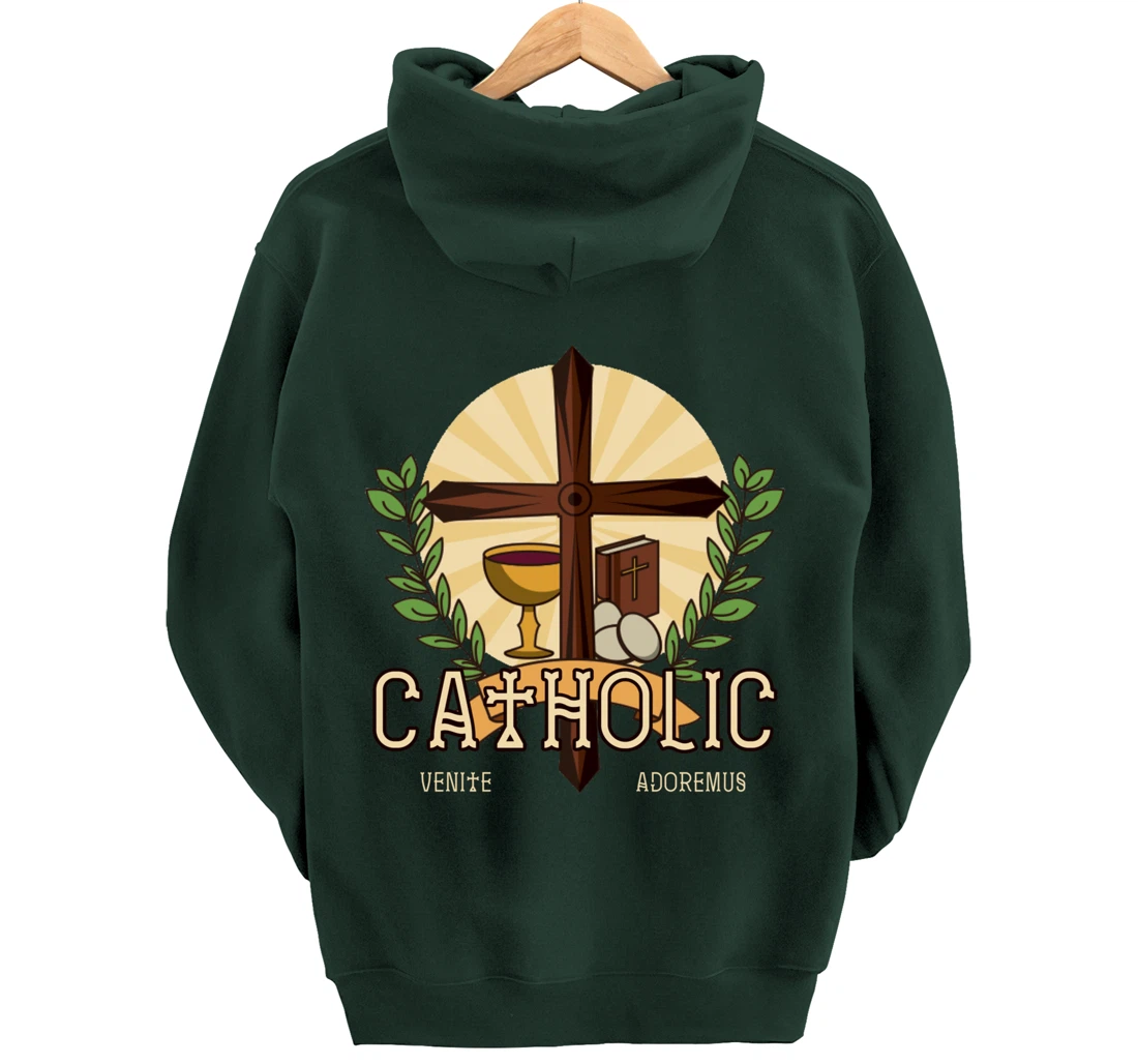 Venite Adoremus Catholic Believer God Pray Cross Gift Pullover Hoodie