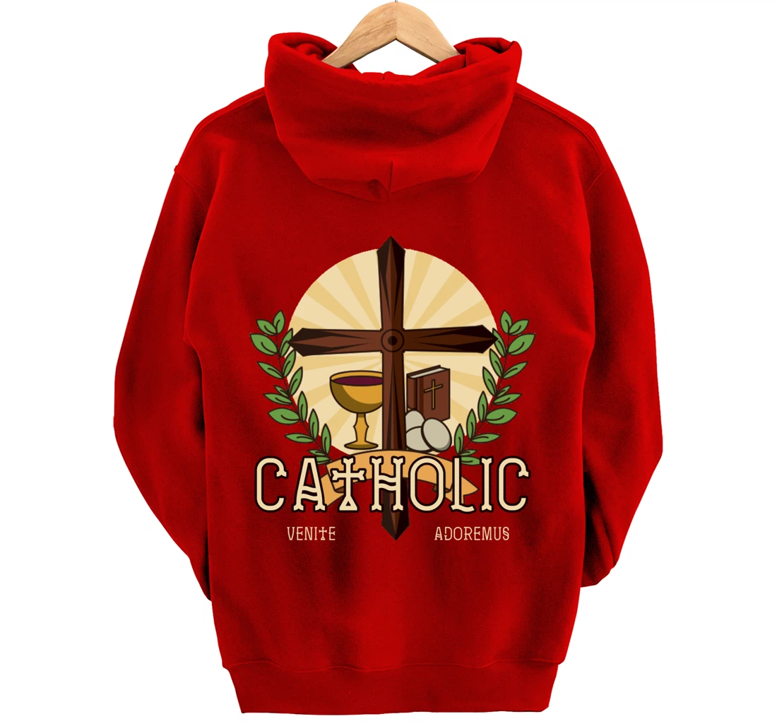 Venite Adoremus Catholic Believer God Pray Cross Gift Pullover Hoodie