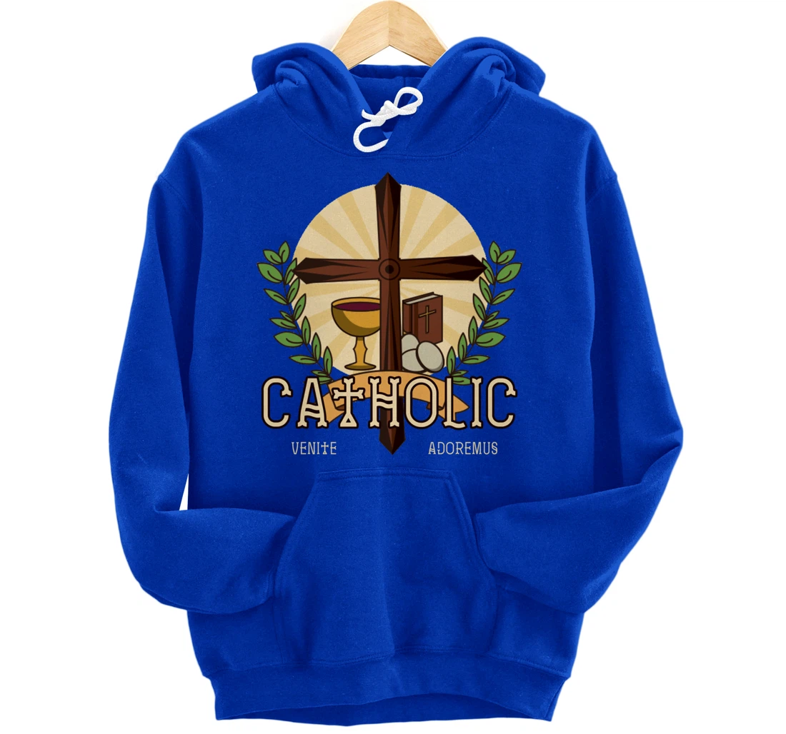 Venite Adoremus Catholic Believer God Pray Cross Gift Pullover Hoodie
