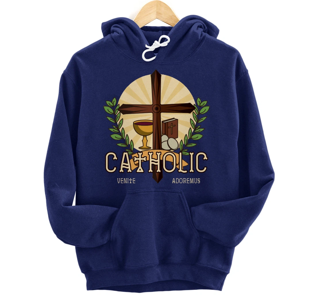 Venite Adoremus Catholic Believer God Pray Cross Gift Pullover Hoodie
