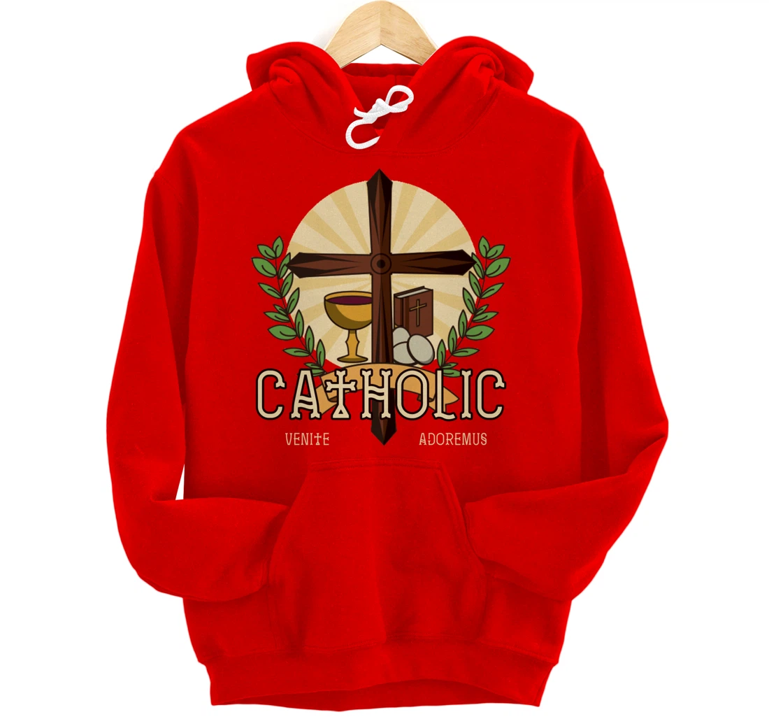 Venite Adoremus Catholic Believer God Pray Cross Gift Pullover Hoodie