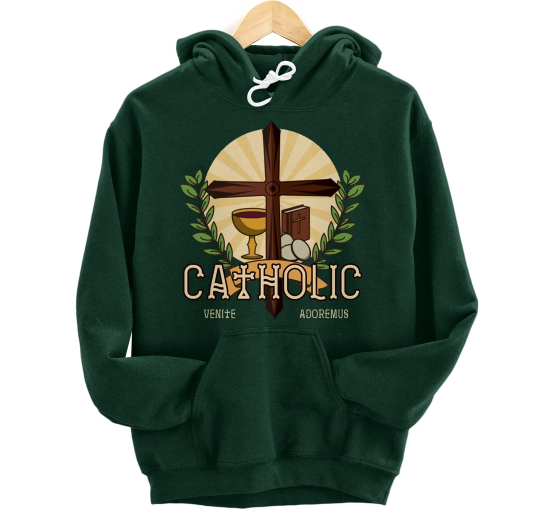 Venite Adoremus Catholic Believer God Pray Cross Gift Pullover Hoodie