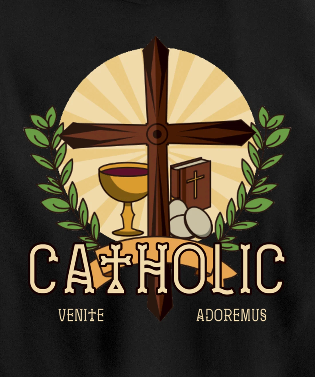 Venite Adoremus Catholic Believer God Pray Cross Gift Pullover Hoodie