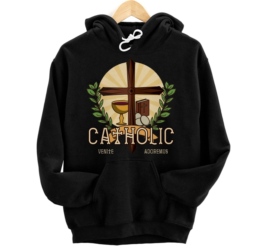 Venite Adoremus Catholic Believer God Pray Cross Gift Pullover Hoodie