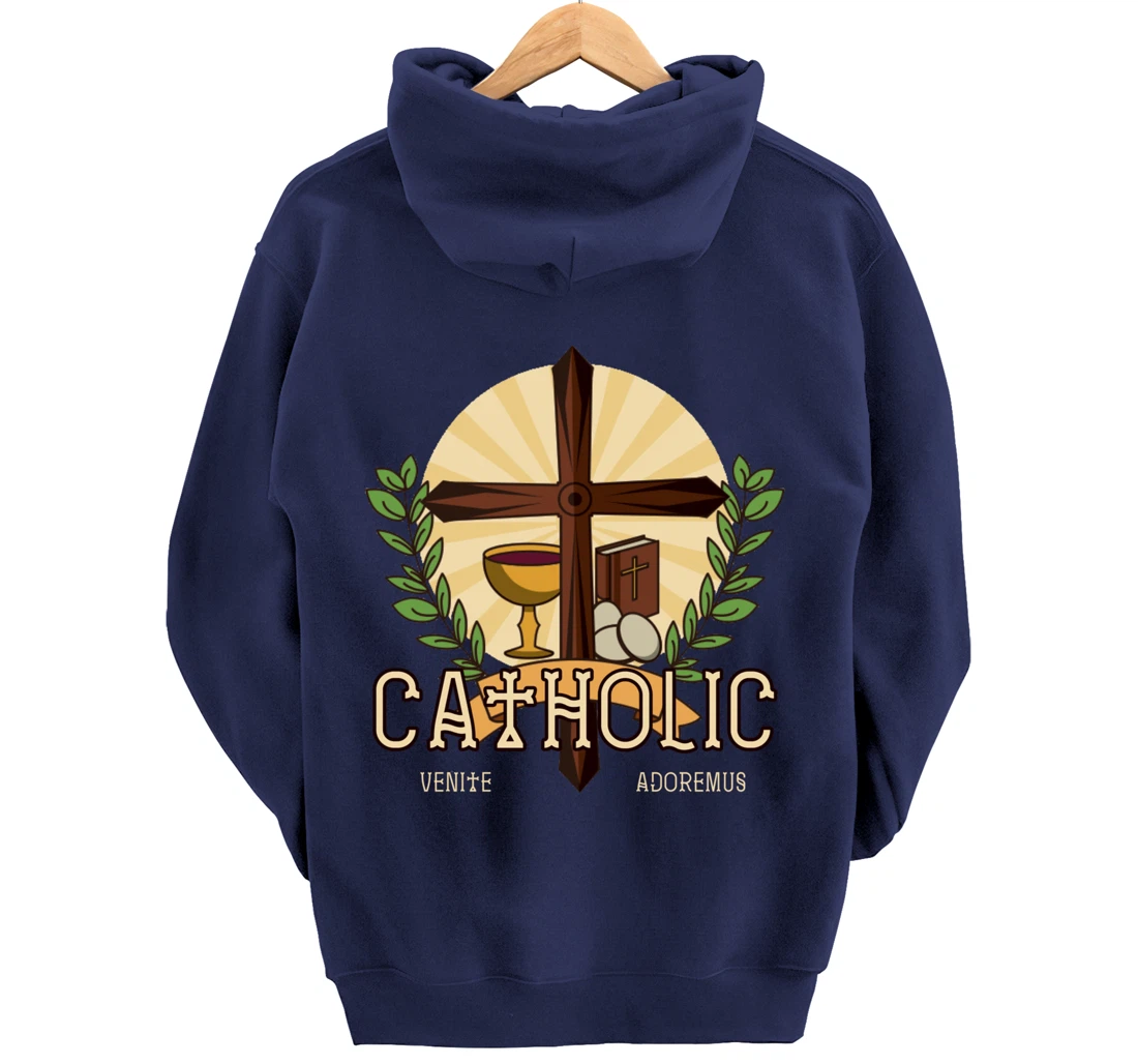 Venite Adoremus Catholic Believer God Pray Cross Gift Pullover Hoodie
