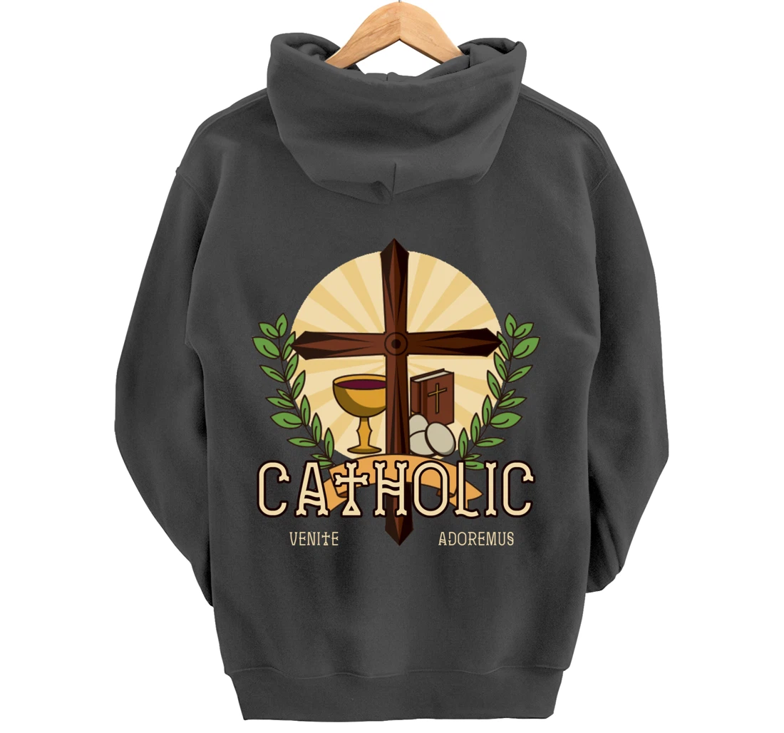Venite Adoremus Catholic Believer God Pray Cross Gift Pullover Hoodie