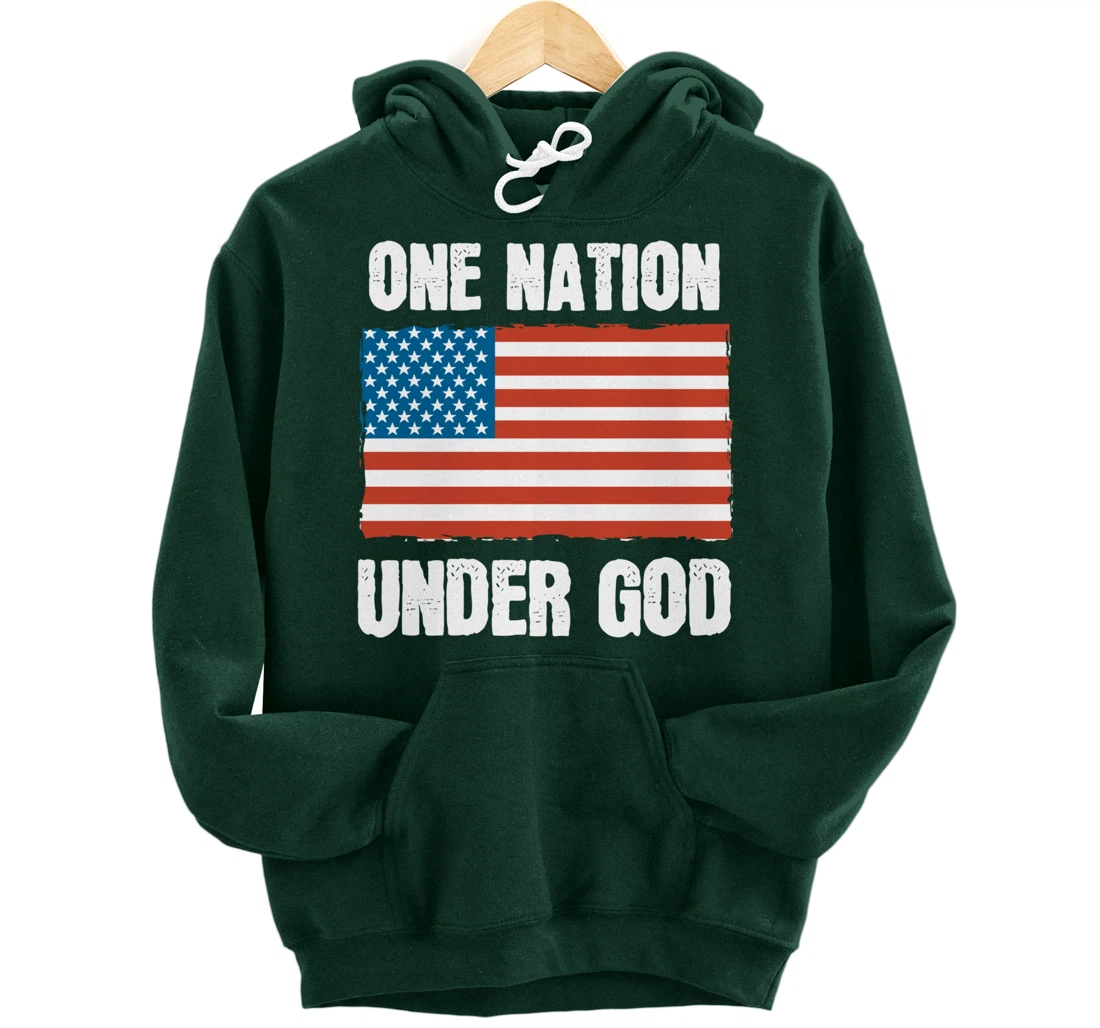 One Nation Under God Blessed American Flag Christian Cross Pullover Hoodie