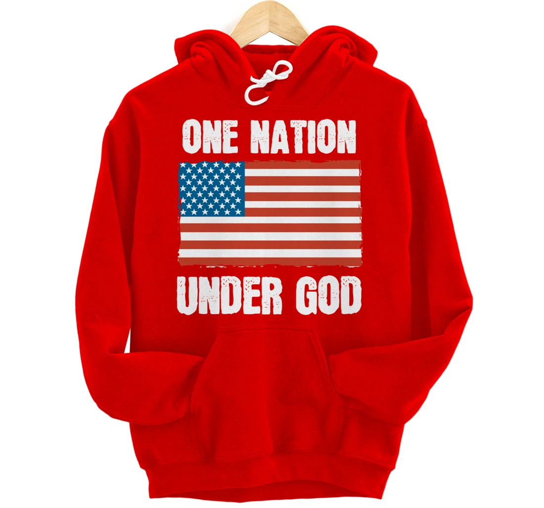 One Nation Under God Blessed American Flag Christian Cross Pullover Hoodie